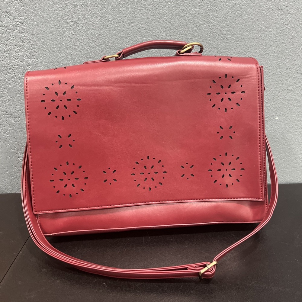 Ecosusi Red Vegan Leather Briefcase‎ Laptop Messenger Bag Bow & Cutout Travel